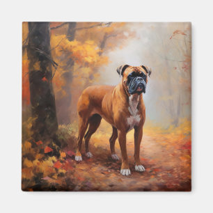 Boxer in Autumn Leaves Fall Inspire  Magnet
