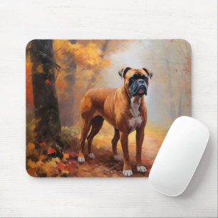 Boxer in Autumn Leaves Fall Inspire  Mouse Pad