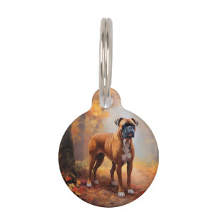 Boxer in Autumn Leaves Fall Inspire Pet Tag