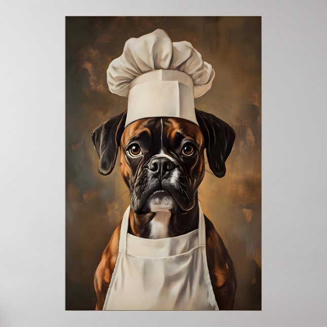 Boxer In Chefs Hat Poster, Pet Poster, Boxer In Poster (Front)
