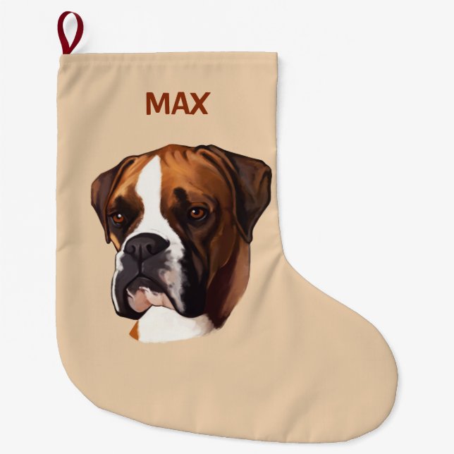 Boxer in Portrait Large Christmas Stocking (Front)