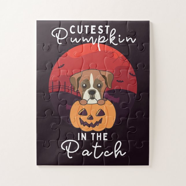 Boxer In Pumpkin Dogs Cutest Pumpkin In The Patch  Jigsaw Puzzle (Vertical)
