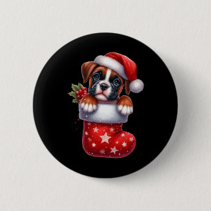 Boxer In Sock Christmas Santa Hat Xmas Dog Lover 1 6 Cm Round Badge