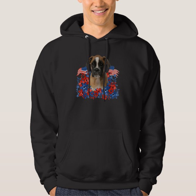 Boxer Independent Flowers Dog American Flag Hoodie (Front)