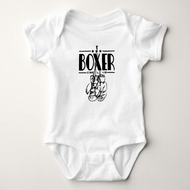 Boxer Is Life, Boxing Gloves Baby Bodysuit (Front)