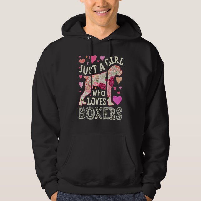 Boxer Just A Girl Who Loves Boxers Dog Flower Wome Hoodie (Front)