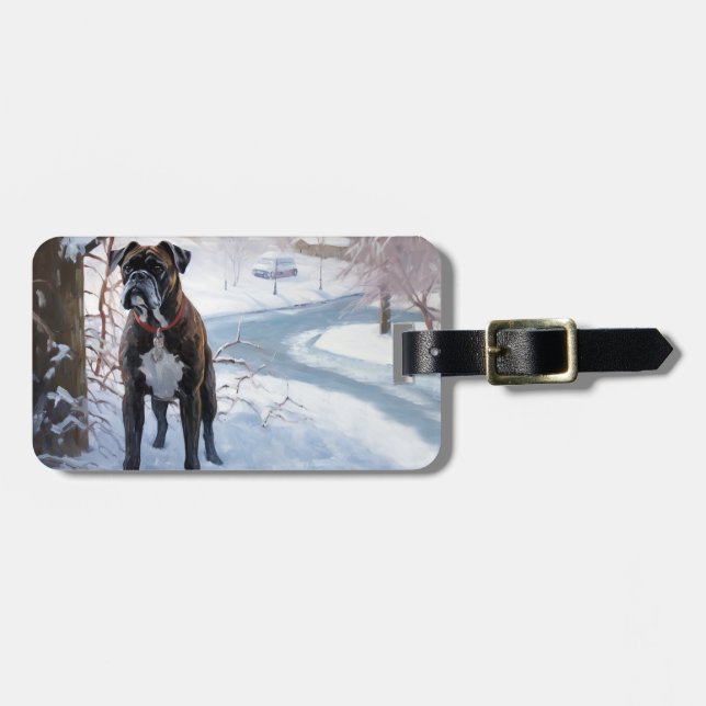 Boxer Let It Snow Christmas Luggage Tag (Front Horizontal)
