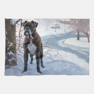 Boxer Let It Snow Christmas Tea Towel