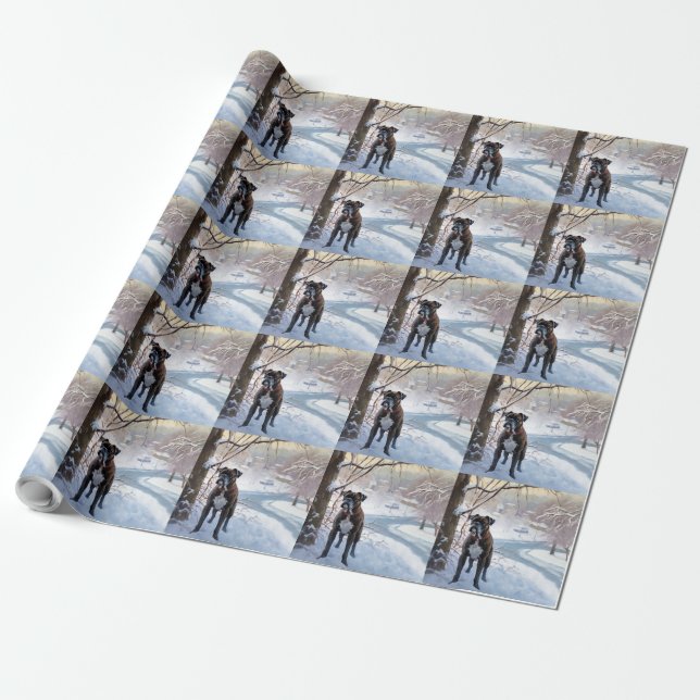 Boxer Let It Snow Christmas Wrapping Paper (Unrolled)