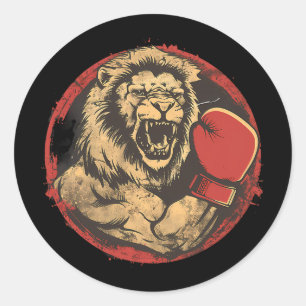 Boxer Lion Portrait Motif Wildlife Kickboxing Love Classic Round Sticker