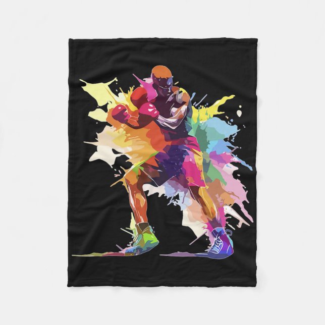 Boxer Man Boxing Paint Splash Kickboxer Kickboxing Fleece Blanket (Front)