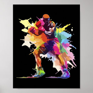 Boxer Man Boxing Paint Splash Kickboxer Kickboxing Poster