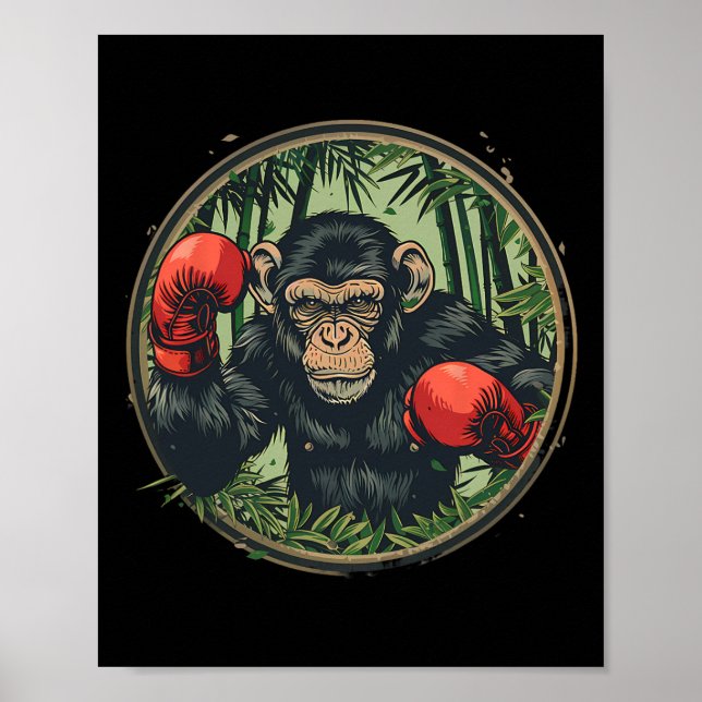 Boxer Monkey With Boxing Gloves Kickboxing Funny B Poster (Front)
