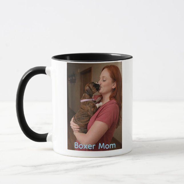 Boxer Mum Coffee Mug with Cute Brindle Boxer Puppy (Left)