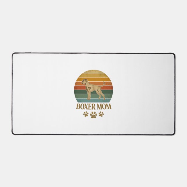Boxer Mum Dog Retro Sunset Paw Prints_1 Desk Mat (Front)