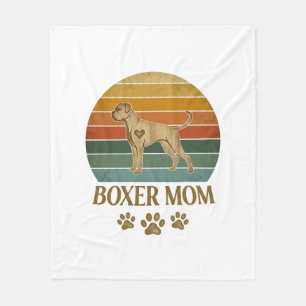 Boxer Mum Dog Retro Sunset Paw Prints_1 Fleece Blanket