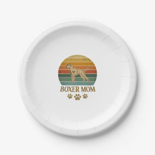Boxer Mum Dog Retro Sunset Paw Prints_1 Paper Plate