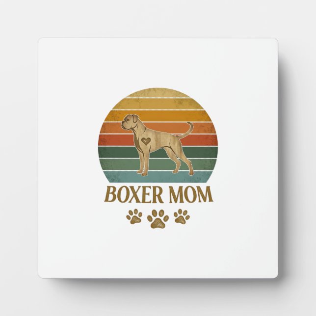 Boxer Mum Dog Retro Sunset Paw Prints_1 Plaque (Front)