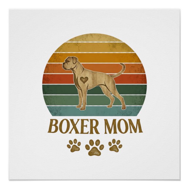 Boxer Mum Dog Retro Sunset Paw Prints_1 Poster (Front)