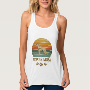 Boxer Mum Dog Retro Sunset Paw Prints_1 Singlet