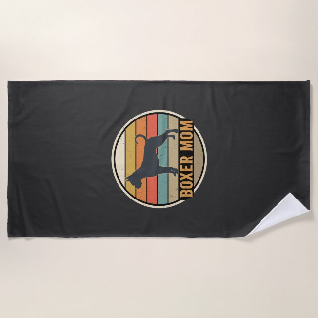 Boxer Mum Retro Sunset Dog Beach Towel (Front)