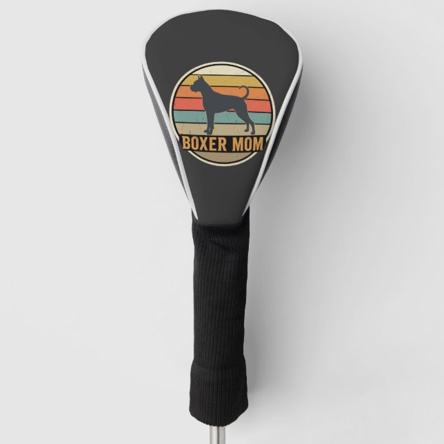 Boxer Mum Retro Sunset Dog Golf Head Cover (Front)