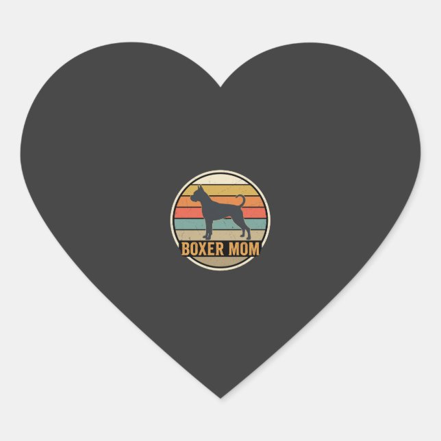 Boxer Mum Retro Sunset Dog Heart Sticker (Front)