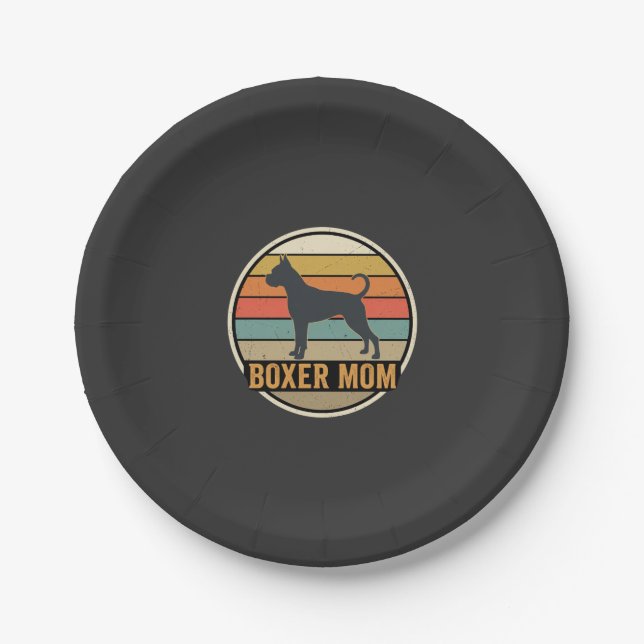 Boxer Mum Retro Sunset Dog Paper Plate (Front)