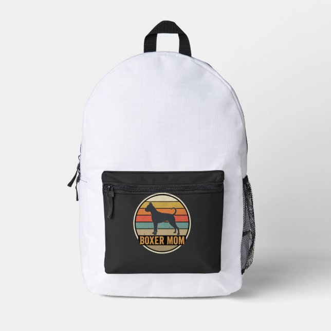 Boxer Mum Retro Sunset Dog Printed Backpack (Front)