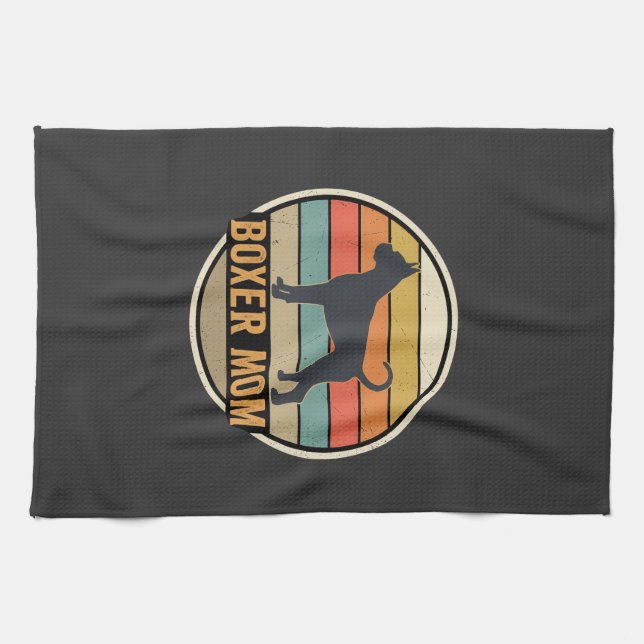 Boxer Mum Retro Sunset Dog Tea Towel (Horizontal)