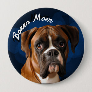 Boxer Mum with blue background Button