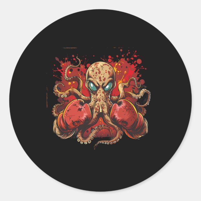Boxer Octopus Lover Ocean Sea Creature Funny Boxin Classic Round Sticker (Front)