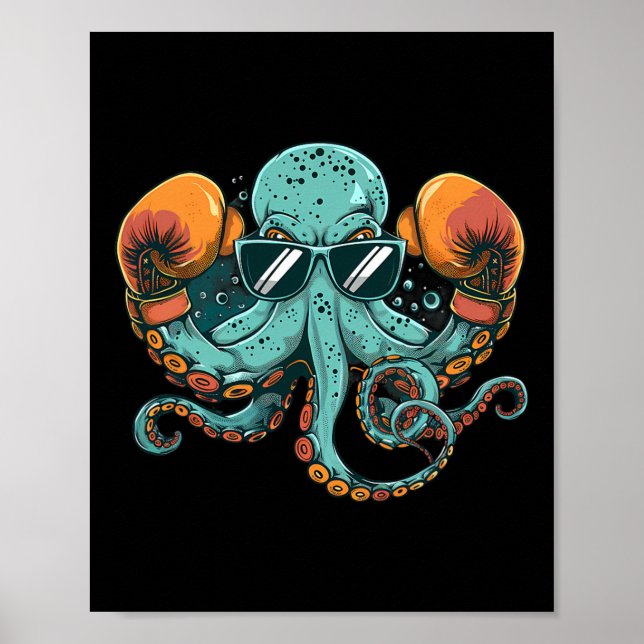 Boxer Octopus Lover Ocean Sea Creature Funny Boxin Poster (Front)