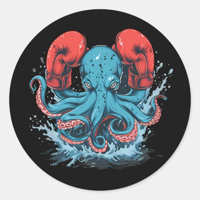 Boxer Octopus Lover Ocean Sea Creature Kickboxing  Classic Round Sticker (Front)