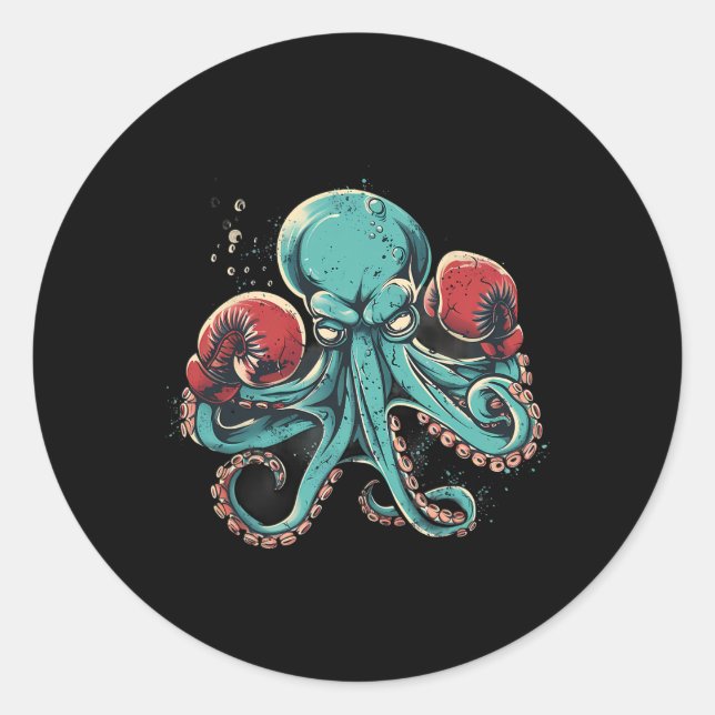 Boxer Octopus Lover Ocean Sea Creature Kickboxing  Classic Round Sticker (Front)