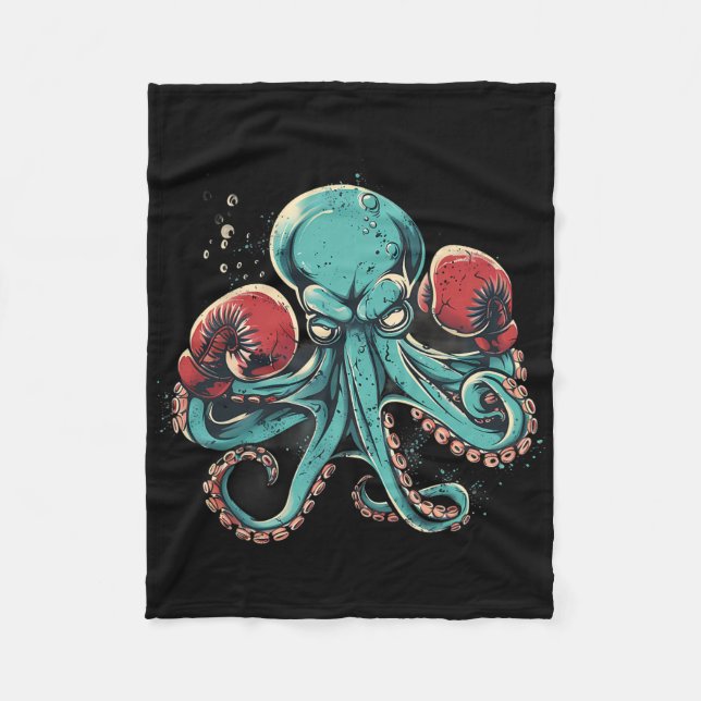 Boxer Octopus Lover Ocean Sea Creature Kickboxing  Fleece Blanket (Front)