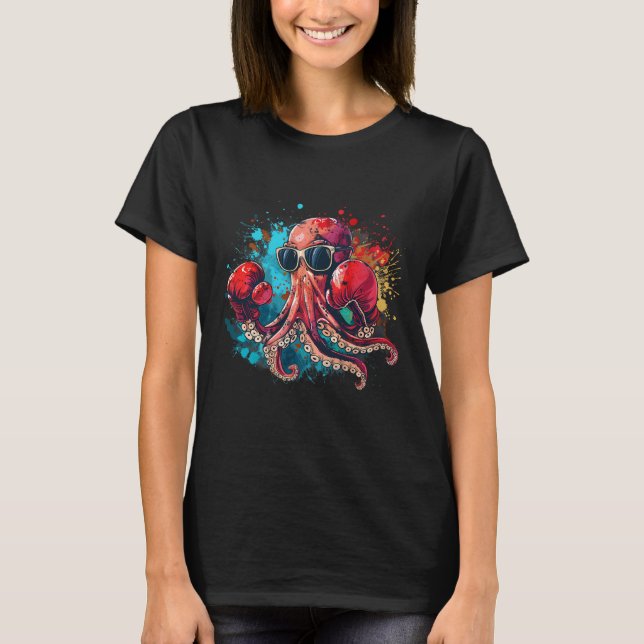 Boxer Octopus Lover Ocean Sea Creature Kickboxing  T-Shirt (Front)