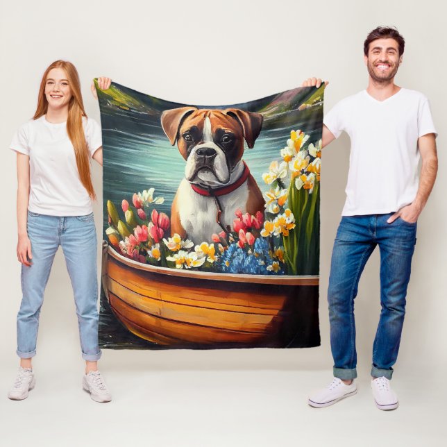 Boxer on a Paddle: A Scenic Adventure Fleece Blanket (In Situ)