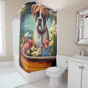 Boxer on a Paddle: A Scenic Adventure Shower Curtain