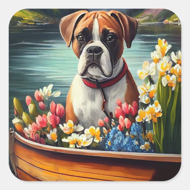 Boxer on a Paddle: A Scenic Adventure Square Sticker (Front)
