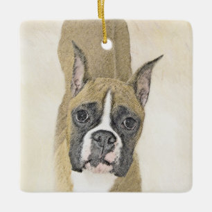 Boxer Painting - Cute Original Dog Art Ceramic Ornament