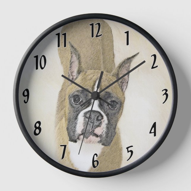 Boxer Painting - Cute Original Dog Art Clock (Front)