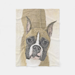 Boxer Painting - Cute Original Dog Art Fleece Blanket