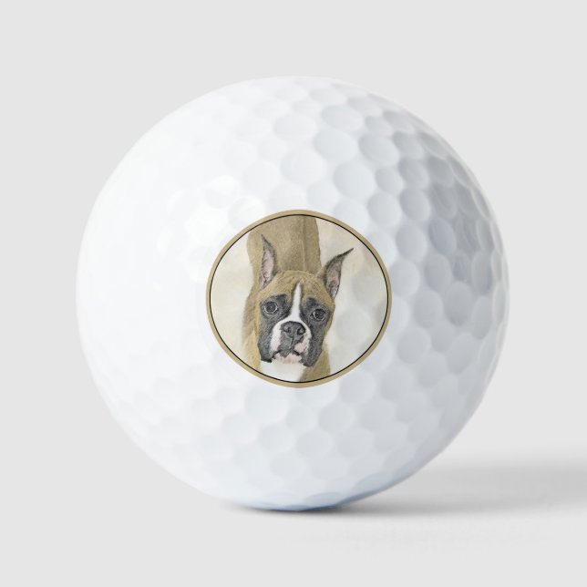 Boxer Painting - Cute Original Dog Art Golf Balls (Front)