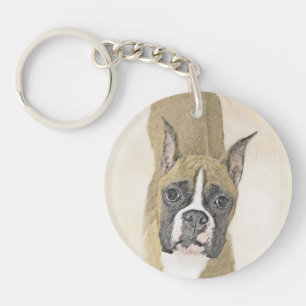 Boxer Painting - Cute Original Dog Art Key Ring