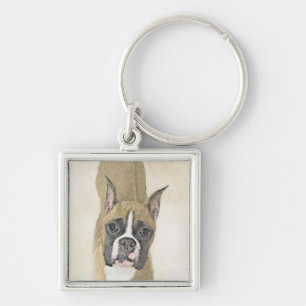 Boxer Painting - Cute Original Dog Art Key Ring