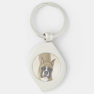 Boxer Painting - Cute Original Dog Art Key Ring