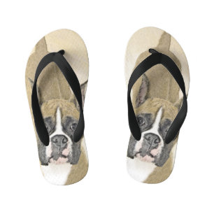 Boxer Painting - Cute Original Dog Art Kid's Jandals
