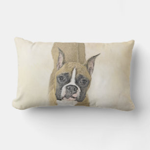 Boxer Painting - Cute Original Dog Art Lumbar Cushion