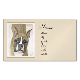 Boxer Painting - Cute Original Dog Art Magnetic Business Card